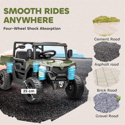 AIYAPLAY Kids Ride on Car, 12V Electric Kids UTV with Electric Dump Bed, 4-Wheel Suspension for 3-8 Years, Green