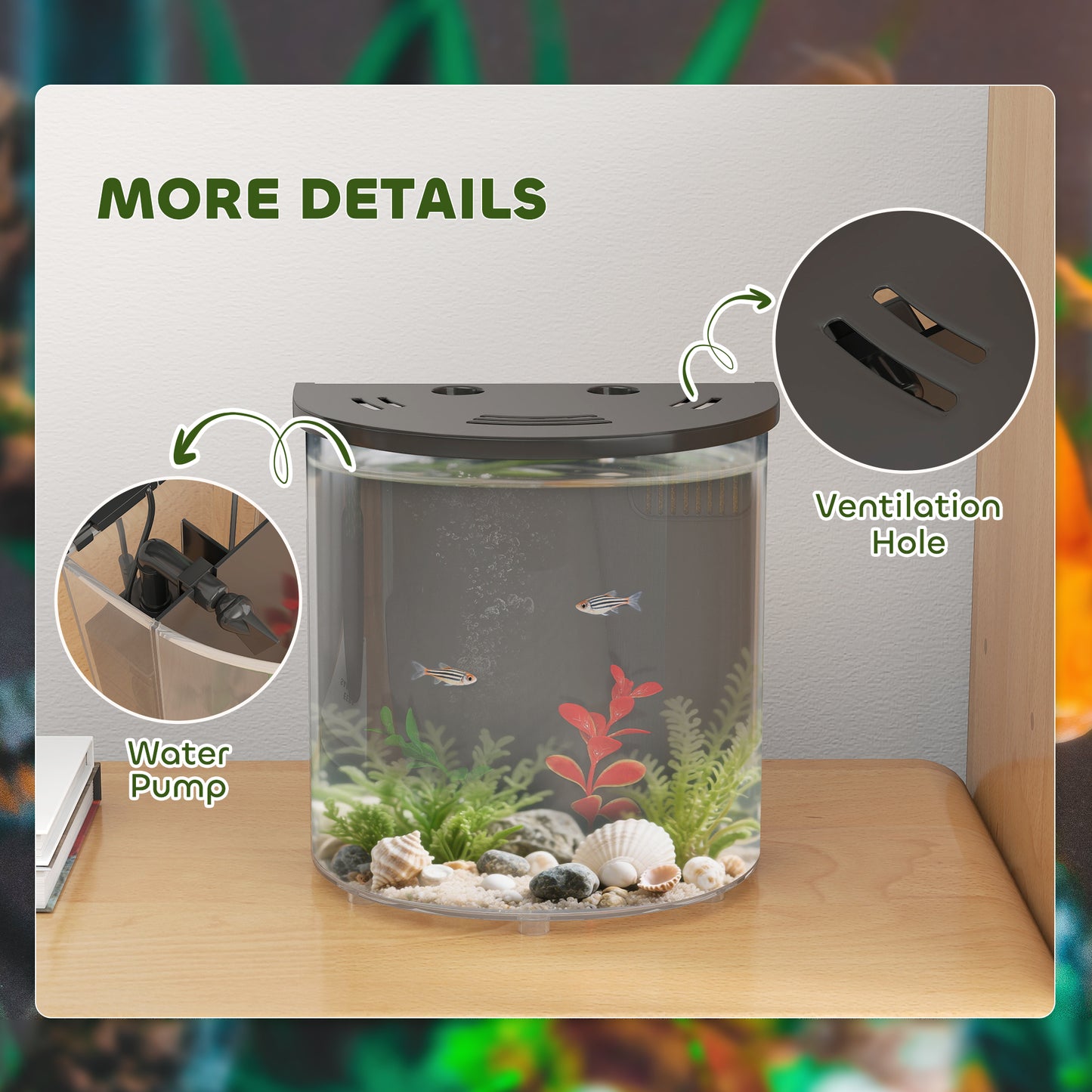 PawHut 3L Small Fish Tank with Filter System, LED Light, Small Fish Tank for Betta, Shrimp, Black