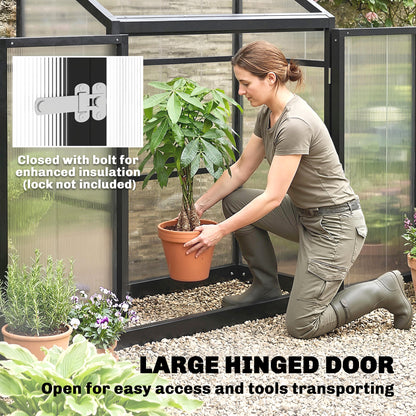 Outsunny Polycarbonate Greenhouse with Hinged Door, Top Vent, Lean-to Green House, Walk-in Greenhouse, 4 x 2ft, Black