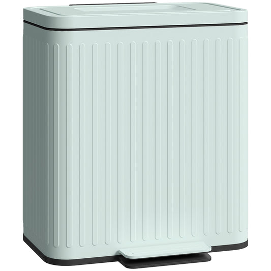 HOMCOM Dual Kitchen Bin, 2 x 20L Double Bin for Recycling and Waste, Fingerprint-proof Pedal Bin with Soft-Close Lid, Removable Inner Buckets, Green