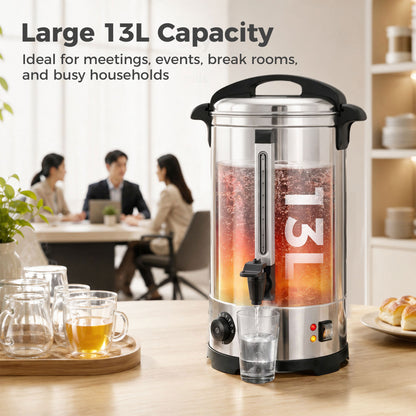 HOMCOM 13L Catering Urn, 2500W Stainless Steel Hot Water Boiler Dispenser with Thermostat, Keep Warm Function and Easy Pour Tap