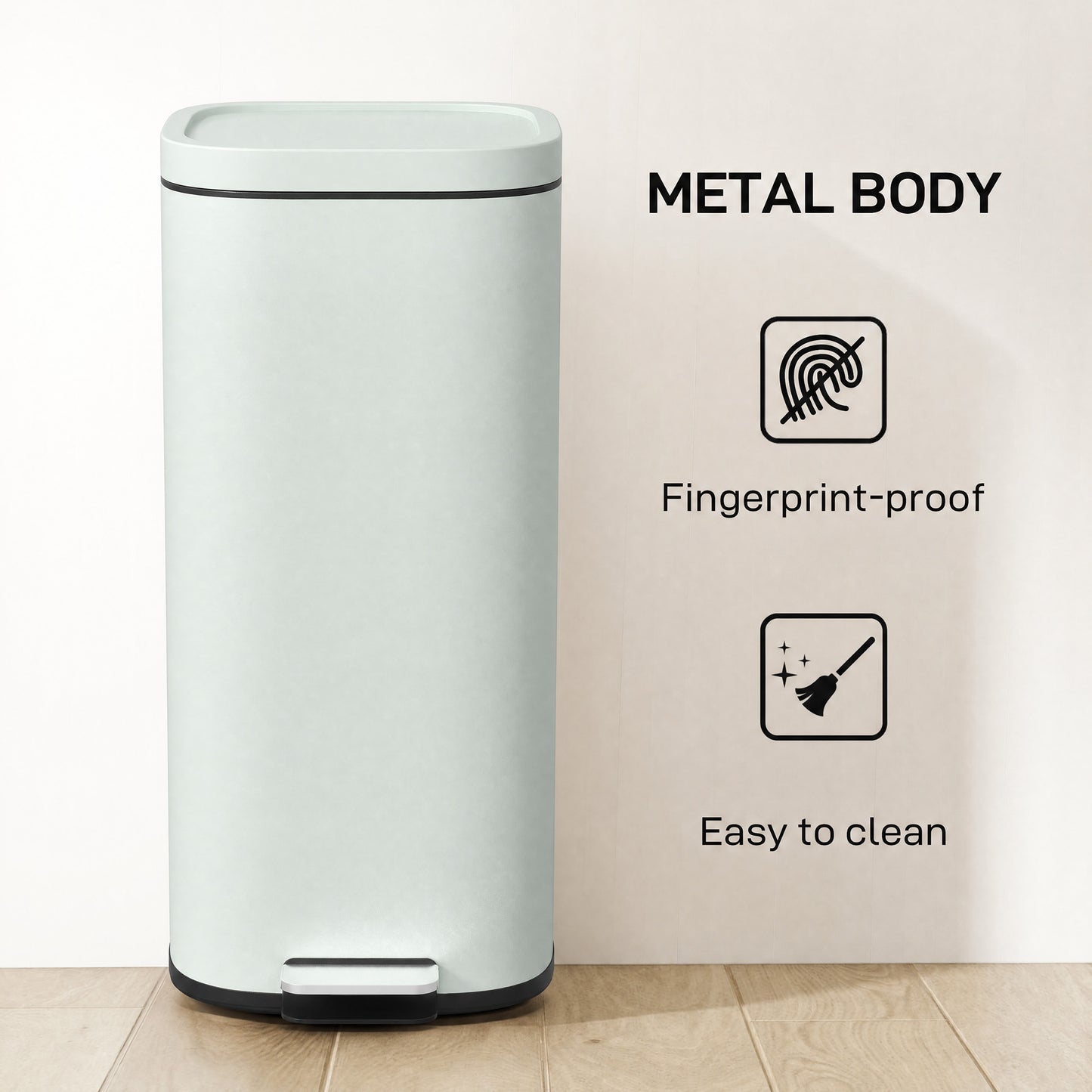 HOMCOM 30L Kitchen Bin, Compact Pedal Bin with Soft-Close and Stay-Open Lid, Removable Bucket for Kitchen, Home, Office, Green