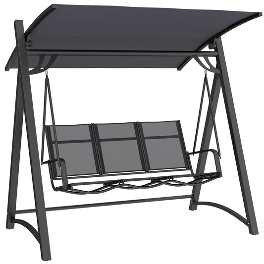 Outsunny 3 Seater Swing Chair, Garden Swing Bench with Adjustable Tilting Canopy, Breathable Mesh Seat 360 kg Capacity, Grey