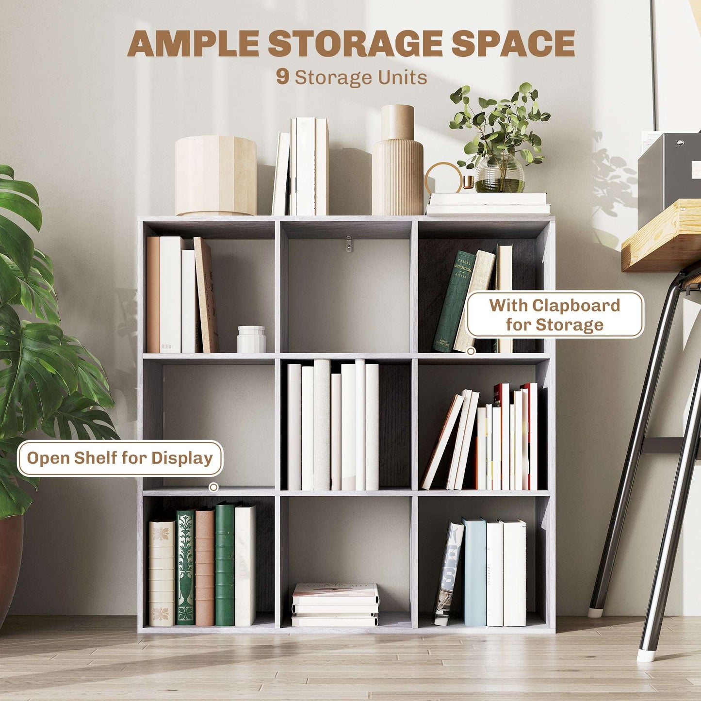 HOMCOM Nine-Cube Storage Shelf - Marble Grey