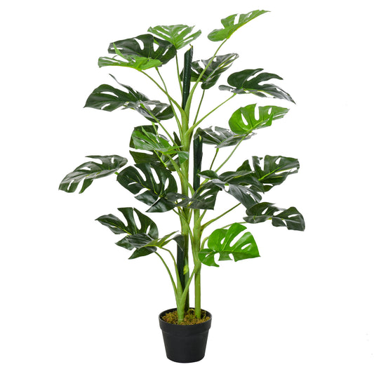 Outsunny 100cm/3.3FT Artificial Monstera Tree Decorative Cheese Plant 21 Leaves with Nursery Pot, Fake Tropical Palm Tree for Indoor Décor
