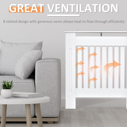 HOMCOM Slatted Radiator Cover Painted Cabinet MDF Lined Grill in White (78L x 19W x 81H cm)
