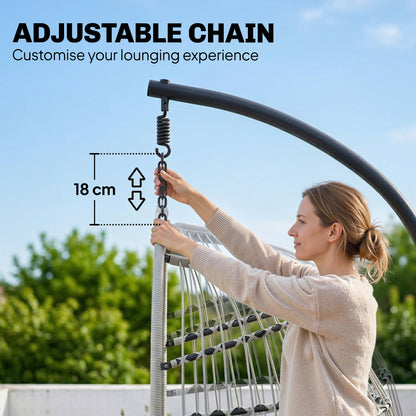 Outsunny Hanging Egg Chair, Indoor Outdoor Hammock Swing Chair with Stand, Safety Strap, Foldable Basket, Light Grey