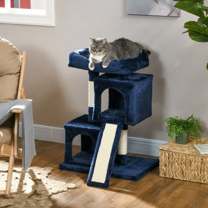 PawHut Sisal Cat Rest & Play Activity Tree w/ 2 House Navy Blue-Cat Trees & Towers-ChewyGames-ChewyGames