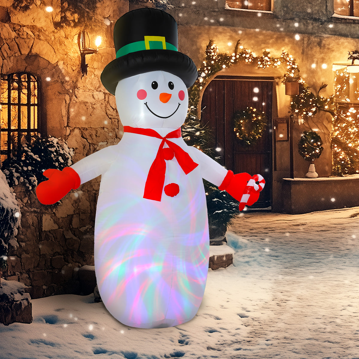 Outsunny 8FT Christmas Inflatable Outdoor Decoration with Dynamic Disco & LED Lights, Self-Inflating Christmas Blow Up Snowman for Garden, Indoor Outdoor Home Decor