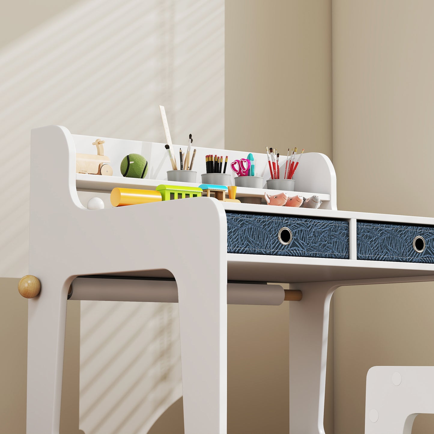 AIYAPLAY Art Table and Chair Set for children, Kids Art Desk and Chair Set with Storage Shelf and Drawers