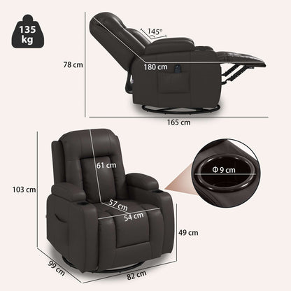 HOMCOM PU Leather Recliner Chair, Recliner Armchair with Extended Footrest, Cup Holders and Side Pockets, Dark Brown