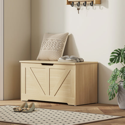 HOMCOM 100L Home Storage Box, with Safety Hinges - Natural Wood Finish--ChewyGames-ChewyGames