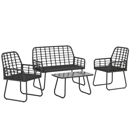 Outsunny 4 Piece Rattan Garden Furniture Set, Outdoor Patio Furniture with Loveseat, Armchairs and Coffee Table