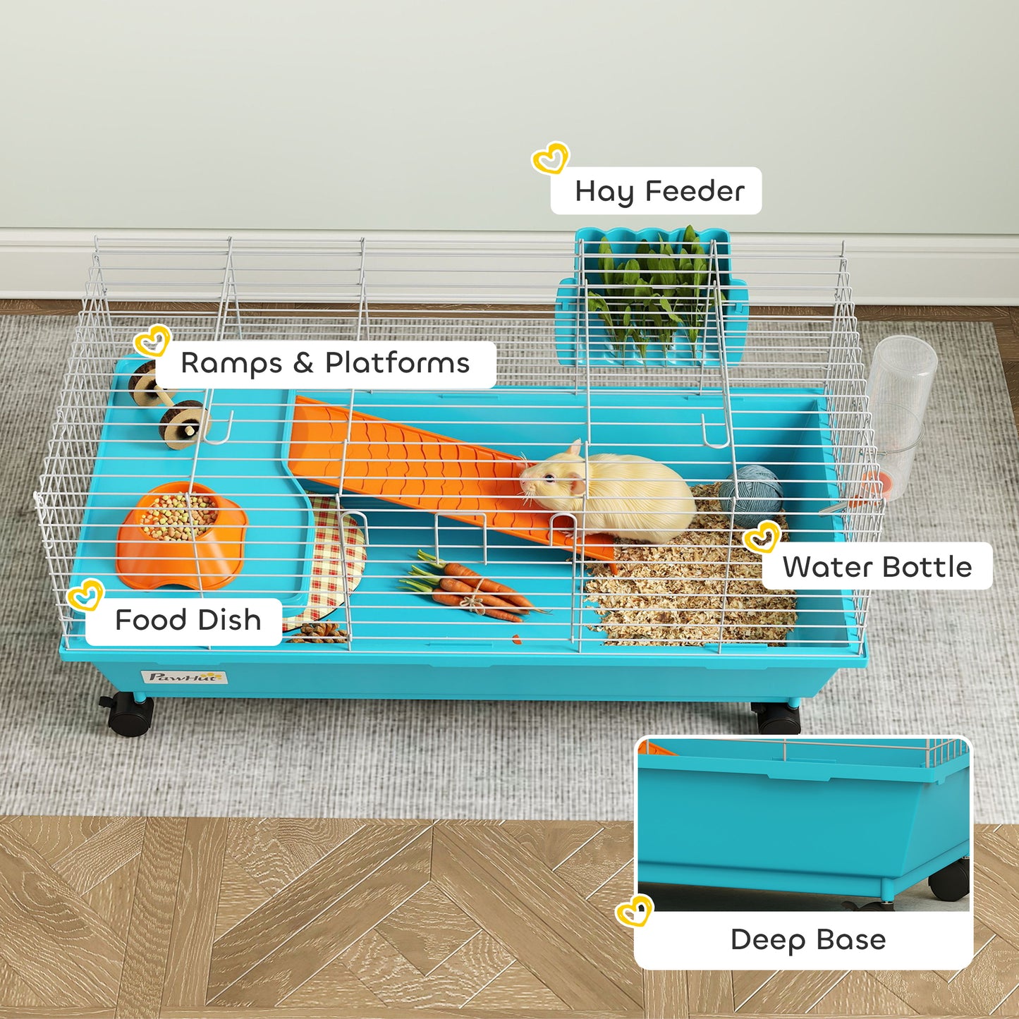 PawHut Small Animal Cage Rabbit Guinea Pigs Chinchillas Cage with Wheels Water Bottle--ChewyGames-ChewyGames