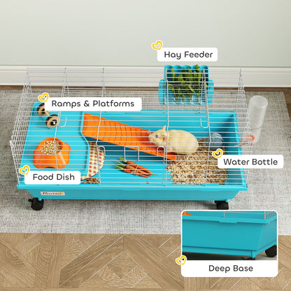 PawHut Small Animal Cage Rabbit Guinea Pigs Chinchillas Cage with Wheels Water Bottle--ChewyGames-ChewyGames