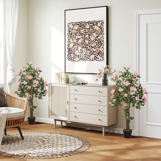 HOMCOM Set of Two Faux Rose Plants, with Pots