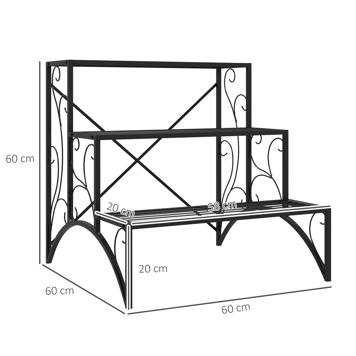 Outsunny Three-Tier Decorative Metal Plant Stand - Black