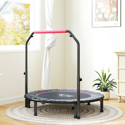HOMCOM 48" Foldable Mini Fitness Trampoline, with Adjustable Foam Handle, Pink