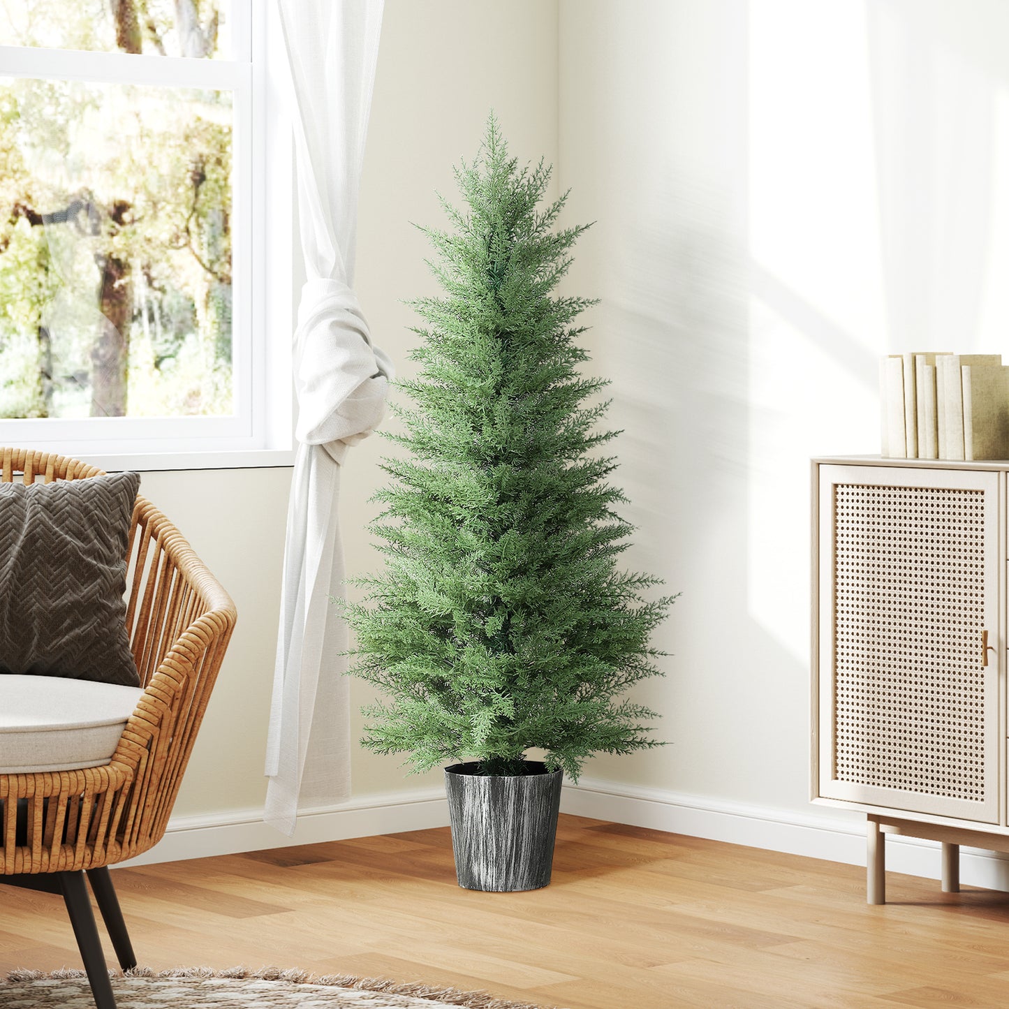 HOMCOM 135cm Artificial Cypress Trees Set of 2, UV Resistant Artificial Plants with Decorative Pot, Fake Plants for Indoor Outdoor Decor, Green--ChewyGames-ChewyGames