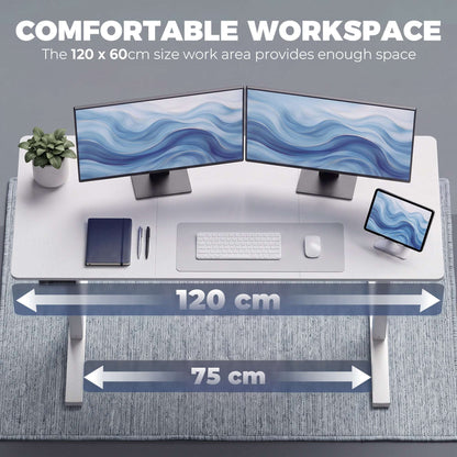 HOMCOM Standing Desk Memory Control Height Adjustable Desk 2 Cable Holes LED Display Sit Stand Desk White