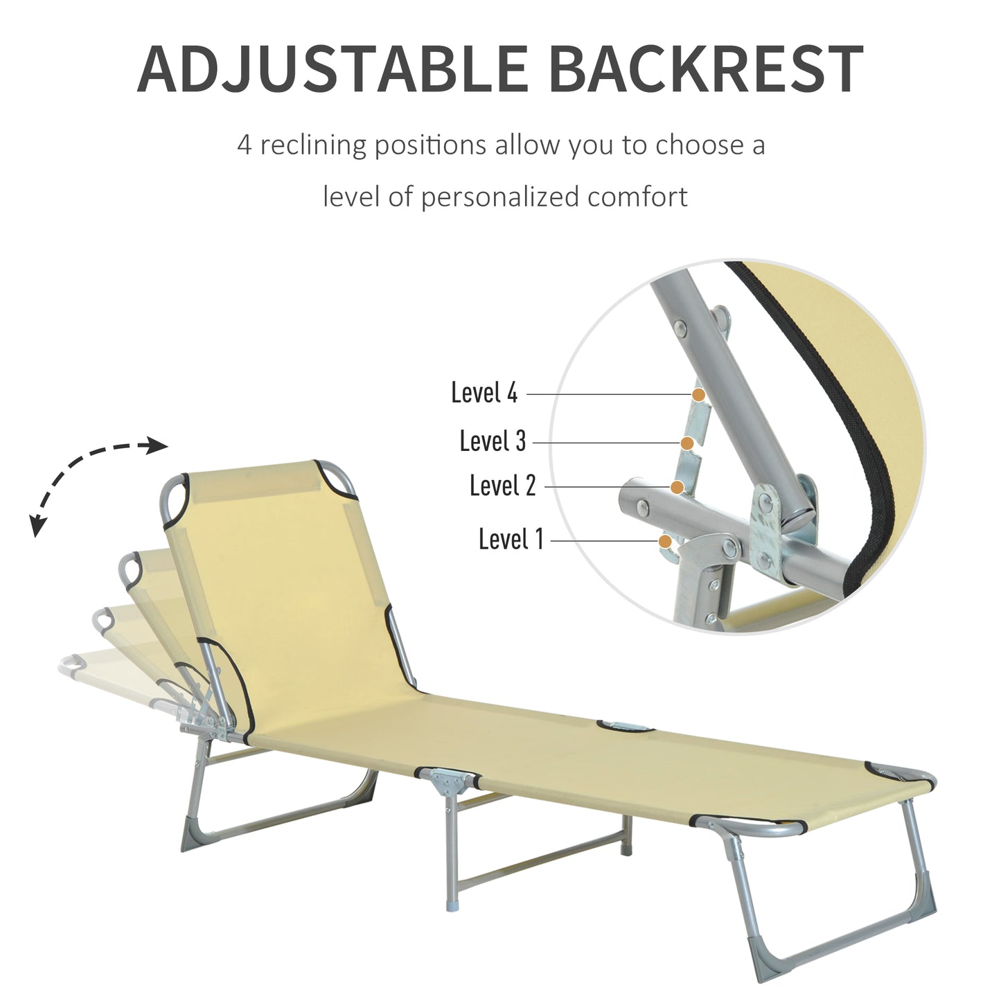 Outsunny Reclining Sun Lounger Chair Folding Camping Bed with 4-Position Adjustable Backrest, for Travel Indoor Outdoor Office Fishing, Beige--ChewyGames-ChewyGames