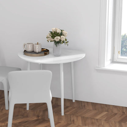 HOMCOM Folding Dining Table for 4, Round Drop Leaf Table, Modern Space Saving Small Kitchen Table with Wood Legs for Dining Room, White