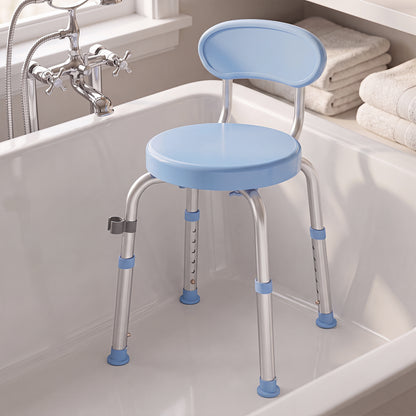 HOMCOM 360° Swivel Shower Stool with Aluminium Frame, 5-Level Adjustable Height, Backrest, Non-Slip Shower Chair for Elderly