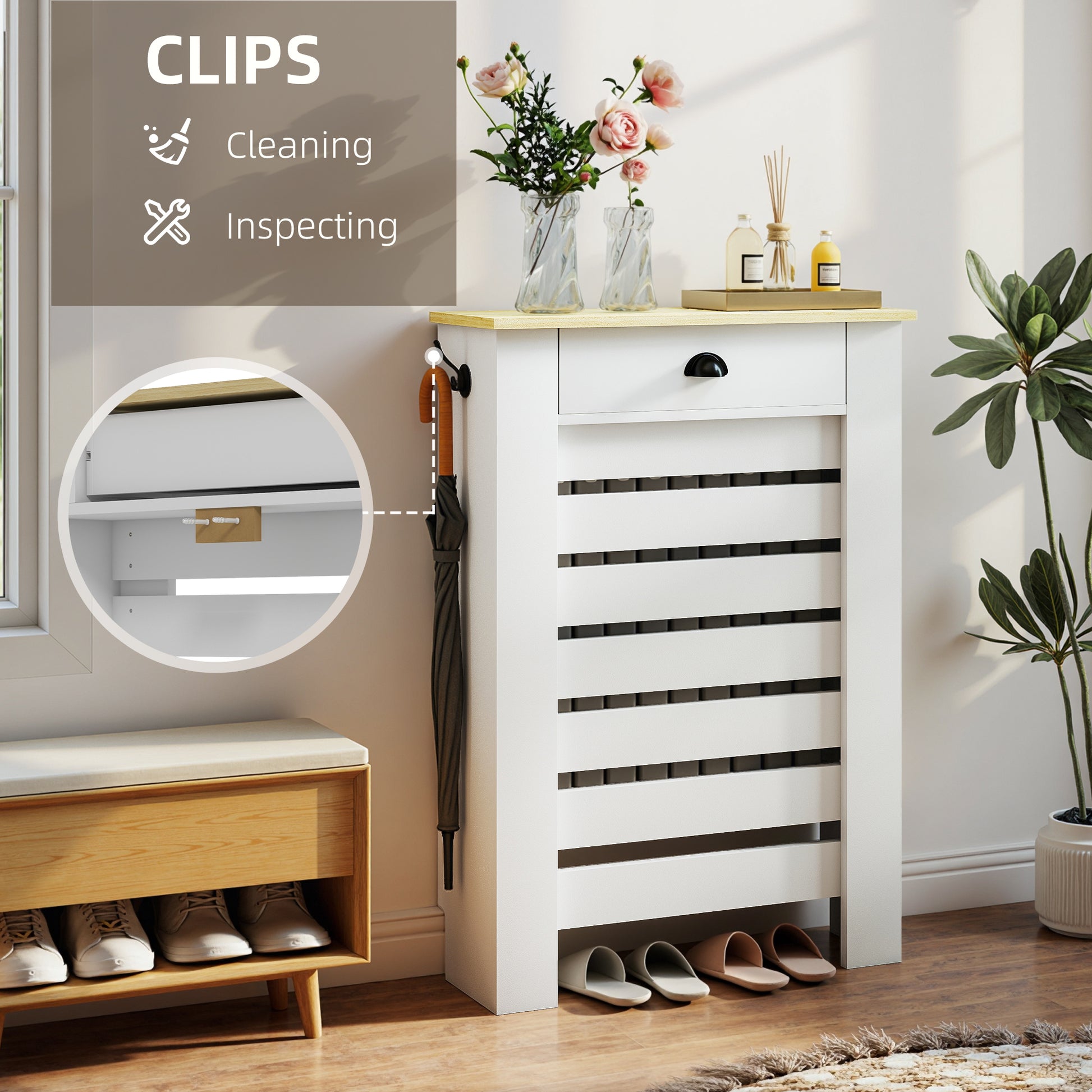 HOMCOM 95.5H x 78Wcm Radiator Cover, with Drawer - White--ChewyGames-ChewyGames