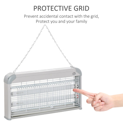 Outsunny Wall Hanging Bug Zapper, 30W Electric Fly Zapper Mosquito Killer, 60㎡ Coverage Insect Killer, Indoor Outdoor Use, Grey