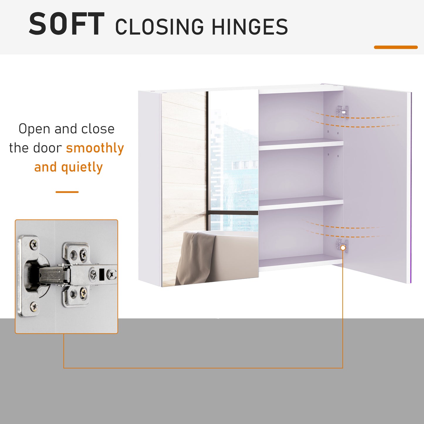 HOMCOM Bathroom Mirror Cabinet, 3-Tier Wall Mount Bathroom Storage Cabinet with Soft-Close Hinges and Adjustable Shelf, Double Door Cupboard, 70 x 15 x 60 cm, White