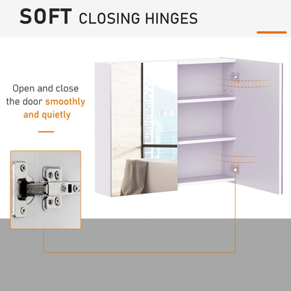 HOMCOM Bathroom Mirror Cabinet, 3-Tier Wall Mount Bathroom Storage Cabinet with Soft-Close Hinges and Adjustable Shelf, Double Door Cupboard, 70 x 15 x 60 cm, White