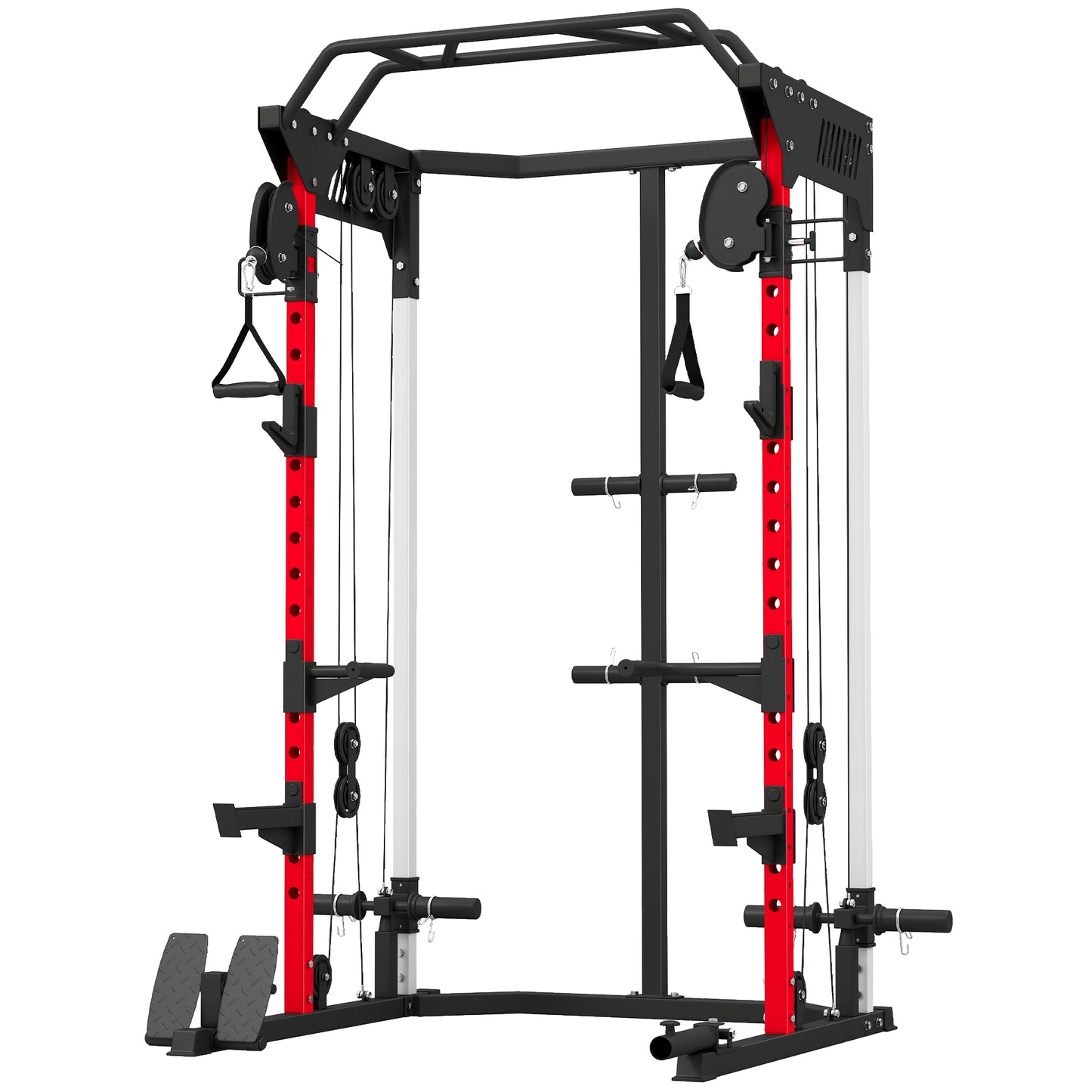 SPORTNOW Power Cage, Power Rack with Adjustable Cable Pulley System, Pull-Up Bar, Dip Station, Landmine