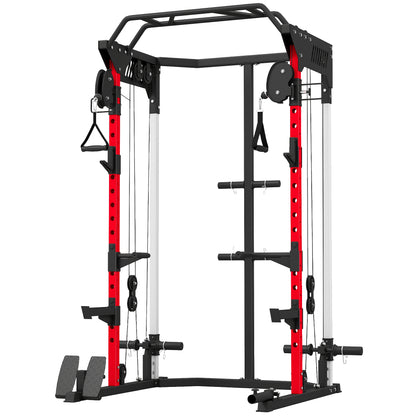 SPORTNOW Power Cage, Power Rack with Adjustable Cable Pulley System, Pull-Up Bar, Dip Station, Landmine