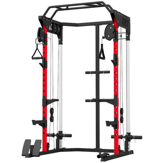SPORTNOW Power Cage, Power Rack with Adjustable Cable Pulley System, Pull-Up Bar, Dip Station, Landmine