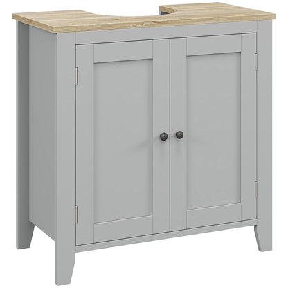 kleankin Under Sink Cabinet, Bathroom Sink Cabinet with 2 Doors, Pedestal Under Sink Design, Freestanding Bathroom Cupboard with Adjustable Shelf, Grey