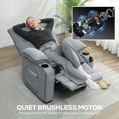 HOMCOM Electric Massage Recliner Armchair with Vibration, Heat, Whisper-Quiet Motor, Memory Function, Velvet Power Reclining Chair with Spring Pack, USB Port, Footrest, Side Pockets, Cup Holders, Grey