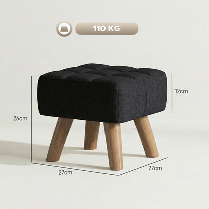 HOMCOM Linen-Look Square Padded Footstool - Black