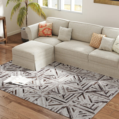 HOMCOM Modern Area Rug, Triangle Pattern Non-Slip Washable Rug, Chenille Floor Carpet for Living Room, Bedroom, Dining Room, Home Office, 230 x 160 cm, Brown