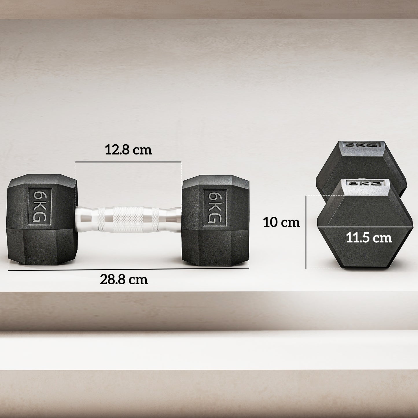 HOMCOM 2x6kg Hex Dumbbells Set Rubber Dumbbells Weight Lifting Equipment Fitness Home Gym--ChewyGames-ChewyGames