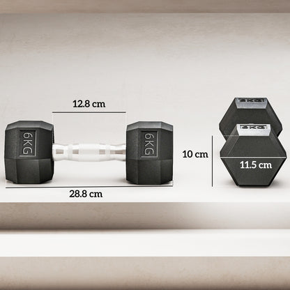 HOMCOM 2x6kg Hex Dumbbells Set Rubber Dumbbells Weight Lifting Equipment Fitness Home Gym--ChewyGames-ChewyGames