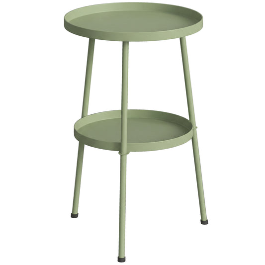 Outsunny Patio Side Table, 2-Tier Round Coffee End Table for Garden Balcony Living Room Bedroom, Light Green