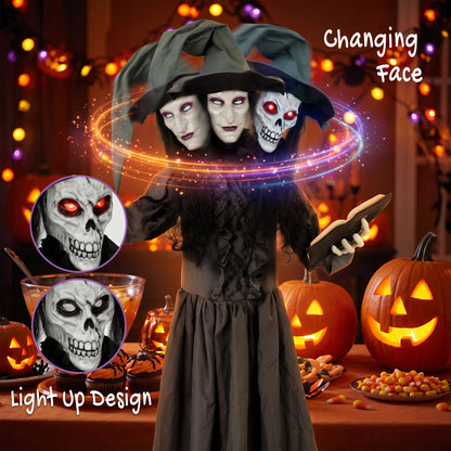 HOMCOM 180cm Life Size Animated Witch Halloween Decorations Outdoor Indoor, Scary Halloween Animatronics Decor