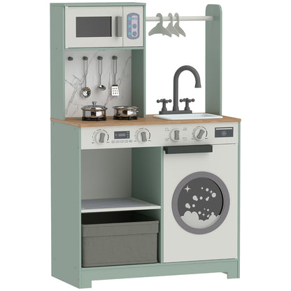 AIYAPLAY Kids Play Kitchen, Pretend Play Toy Kitchen Playset with Stove, Sink, Microwave, 5Pcs Accessories for 3-6 Years, Green