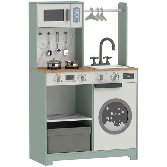 AIYAPLAY Kids Play Kitchen, Pretend Play Toy Kitchen Playset with Stove, Sink, Microwave, 5Pcs Accessories for 3-6 Years, Green