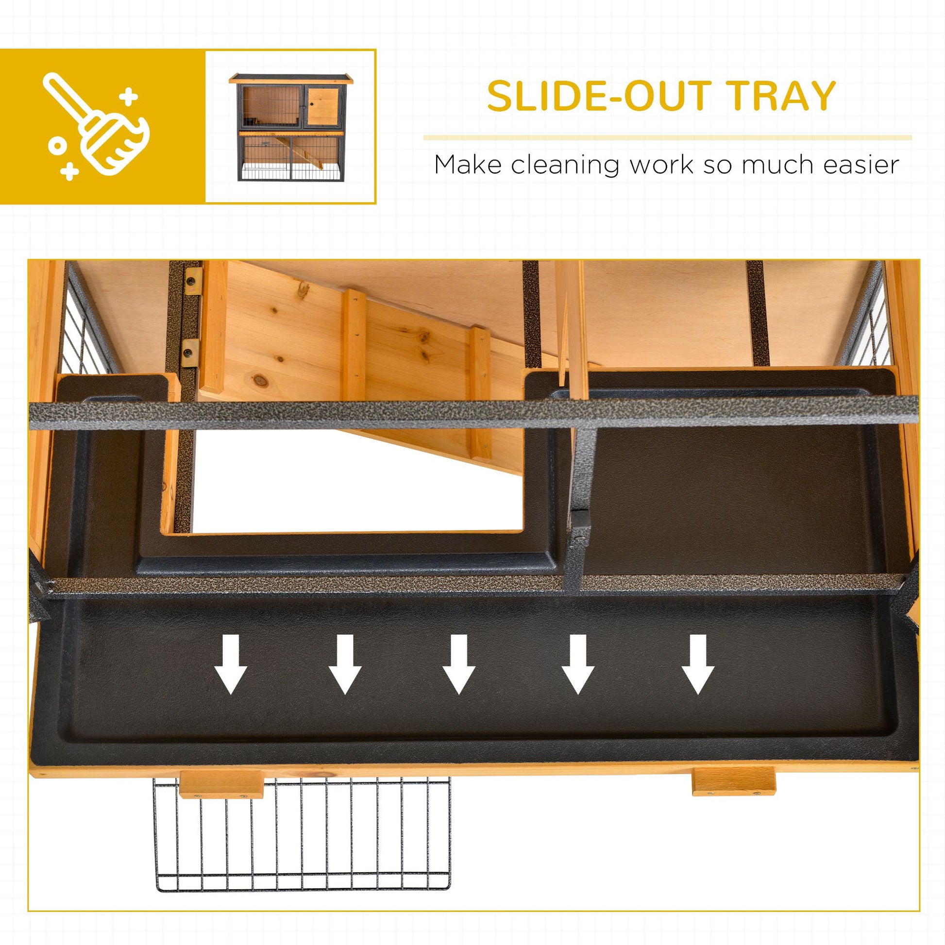 PawHut Guinea Pig Hutch Rabbit Hutch Wood-metal Elevated Pet House Bunny Cage with No-Leak Tray Ramp Openable Roof Outdoor 89.5 x 45 x 81cm Light Yellow--ChewyGames-ChewyGames