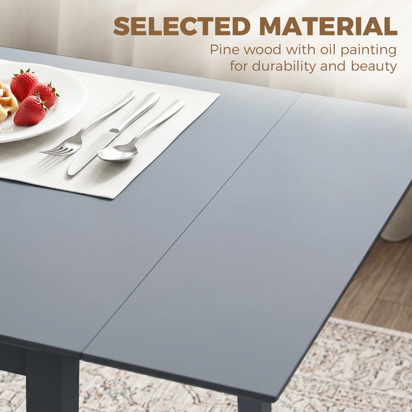 HOMCOM Solid Wood Folding Dining Table, Drop Leaf Table for 2-4 People,  Rectangle Kitchen Table