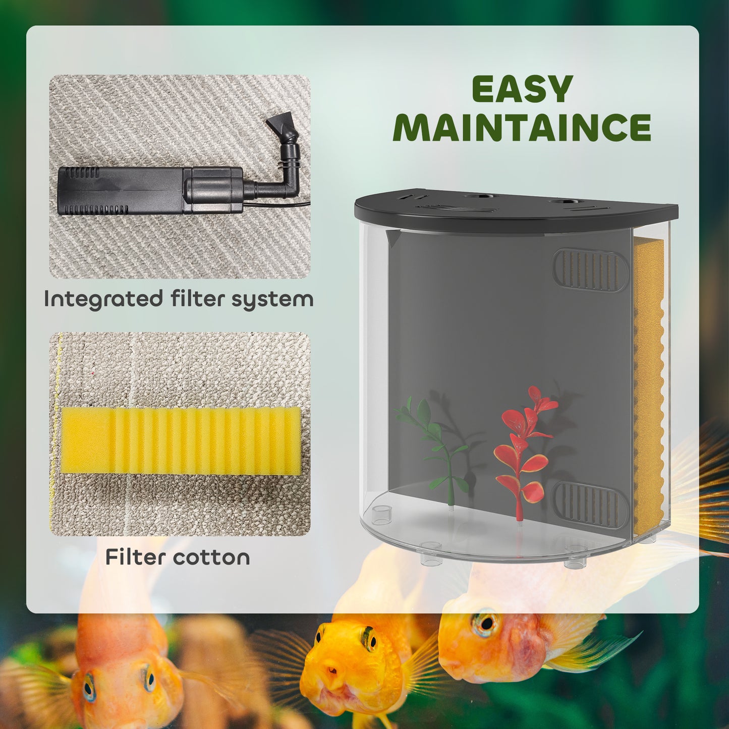 PawHut 3L Small Fish Tank with Filter System, LED Light, Small Fish Tank for Betta, Shrimp, Black