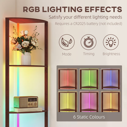 HOMCOM RGB Standing Lamp with Shelves, 4-Tier LED Floor Lamp with Multiple Lighting Modes, Brown