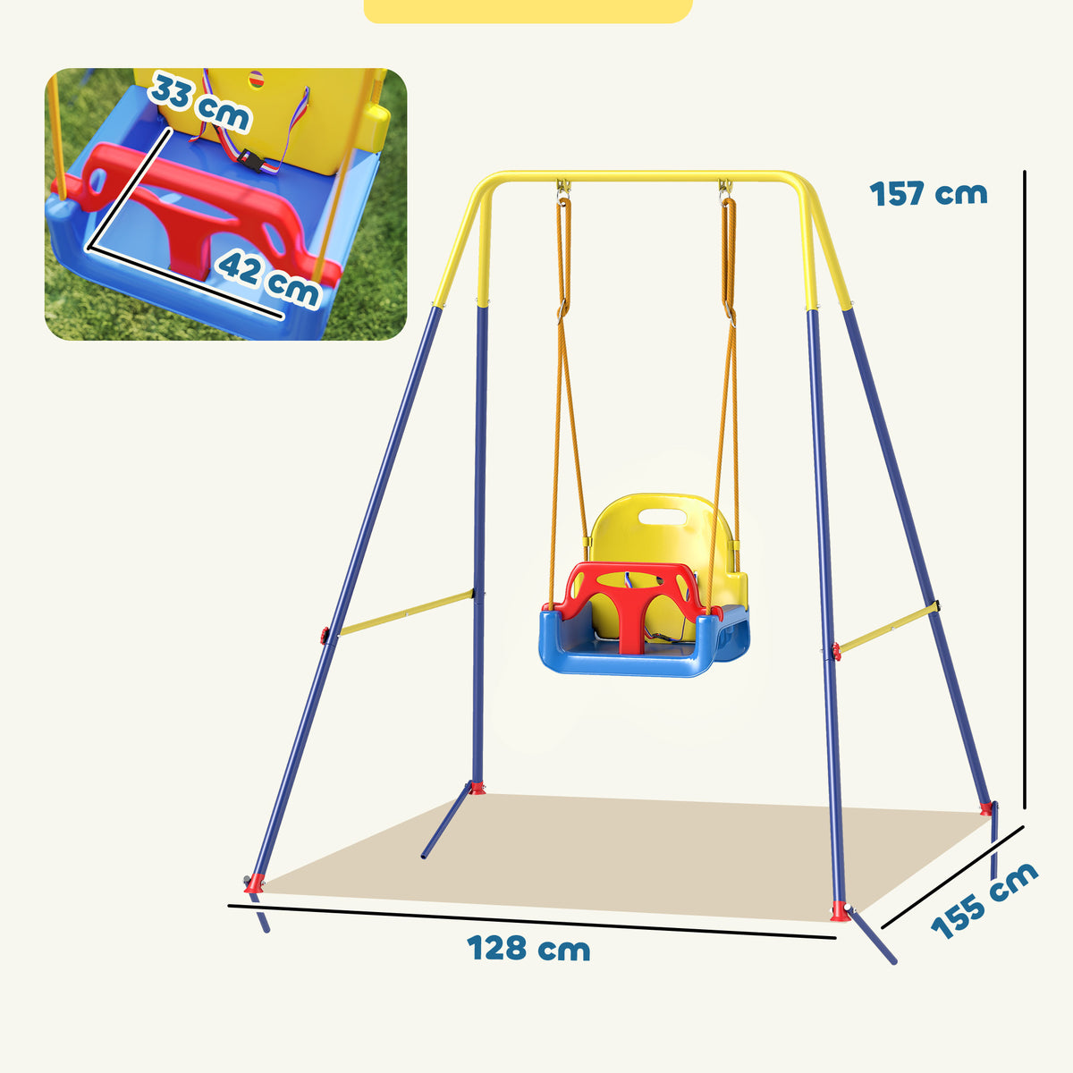 AIYAPLAY 3 in 1 Toddler Swing Set, Folding Child Swing Set with Seat Belt, Adjustable Seat for Outdoor Indoor, Blue