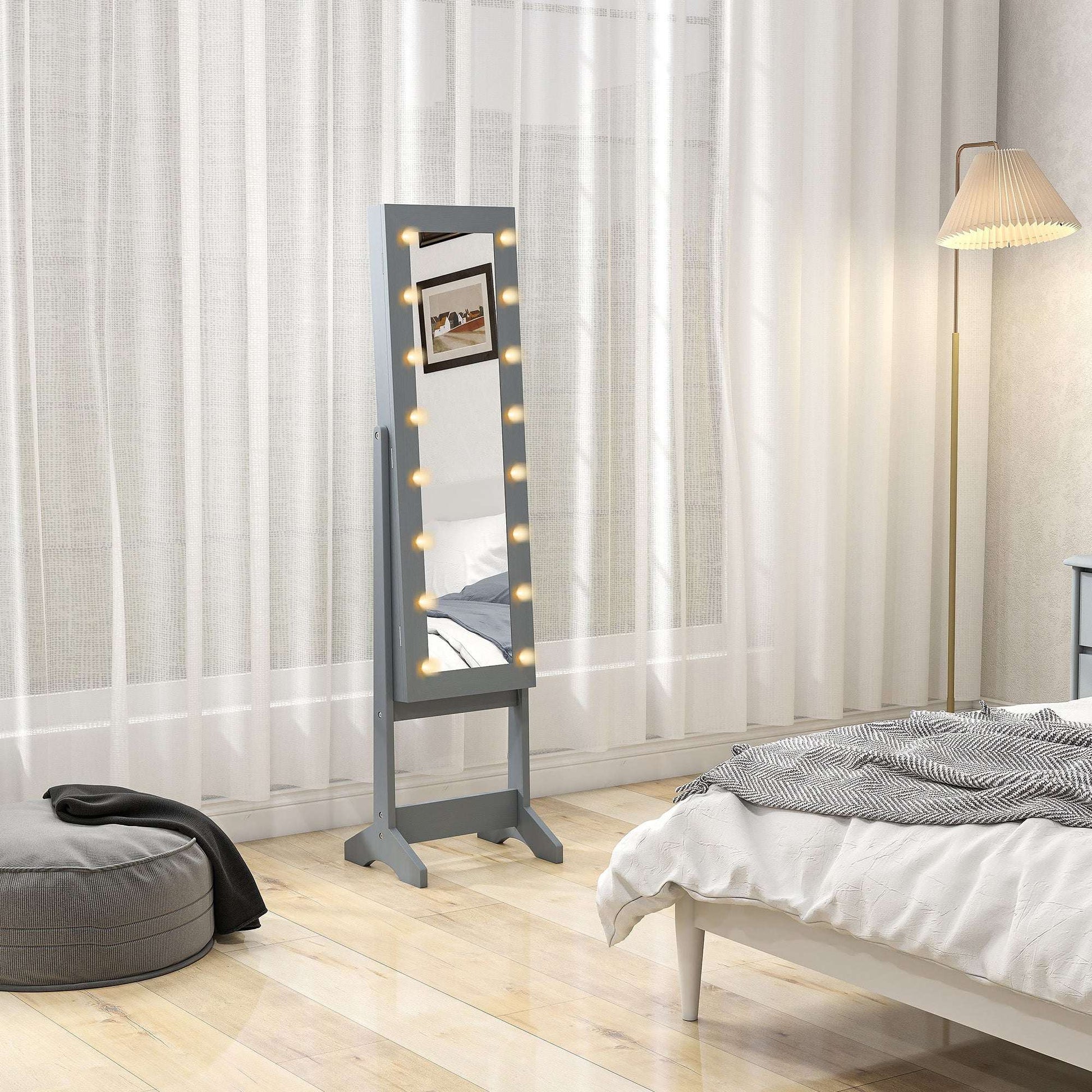 HOMCOM Freestanding Mirrored Jewellery Storage Cabinet - Grey